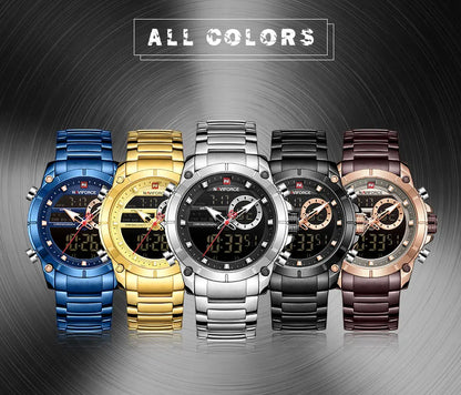 NAVIFORCE 9163 Luxury Original Sport Wrist Watch For Men Quartz Steel Waterproof Dual Display Military Watches Relogio Masculino