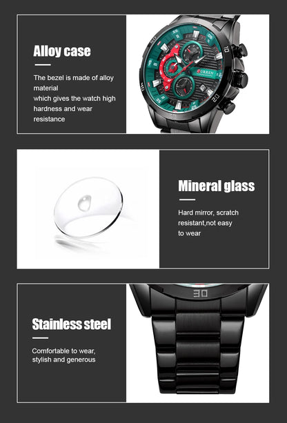 CURREN Stainless Steel Watches for Mens Creative Fashion Luminous Dial with Chronograph Clock Male Casual Wristwatches