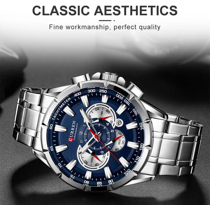 Curren Men’s Watches Top Brand Luxury Chronograph Quartz Men Watch Waterproof Sport Wrist Watch Men Stainless Steel Male Clock