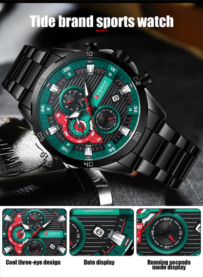 CURREN Stainless Steel Watches for Mens Creative Fashion Luminous Dial with Chronograph Clock Male Casual Wristwatches