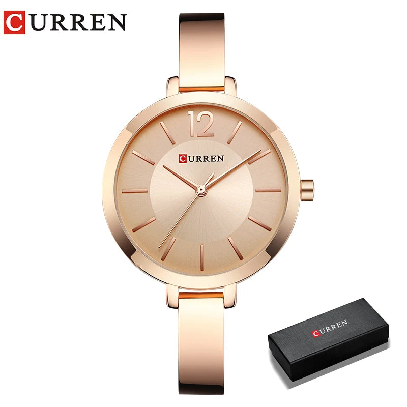 CURREN Fashion Gold Women Watches Stainless Steel Ultra Thin Quartz Watch Woman Romantic Clock Women's Watches Montre Femme