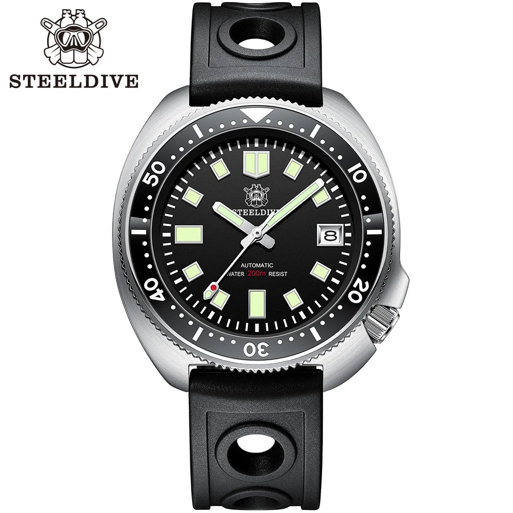 Steeldive SD1970 White Date Background 200M Wateproof NH35 6105 Turtle Automatic Dive Diver Watch