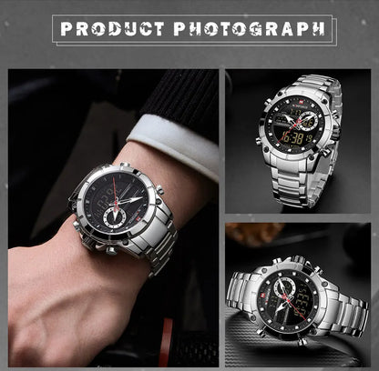 NAVIFORCE 9163 Luxury Original Sport Wrist Watch For Men Quartz Steel Waterproof Dual Display Military Watches Relogio Masculino