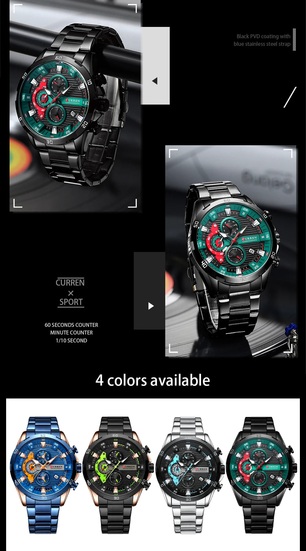 CURREN Stainless Steel Watches for Mens Creative Fashion Luminous Dial with Chronograph Clock Male Casual Wristwatches