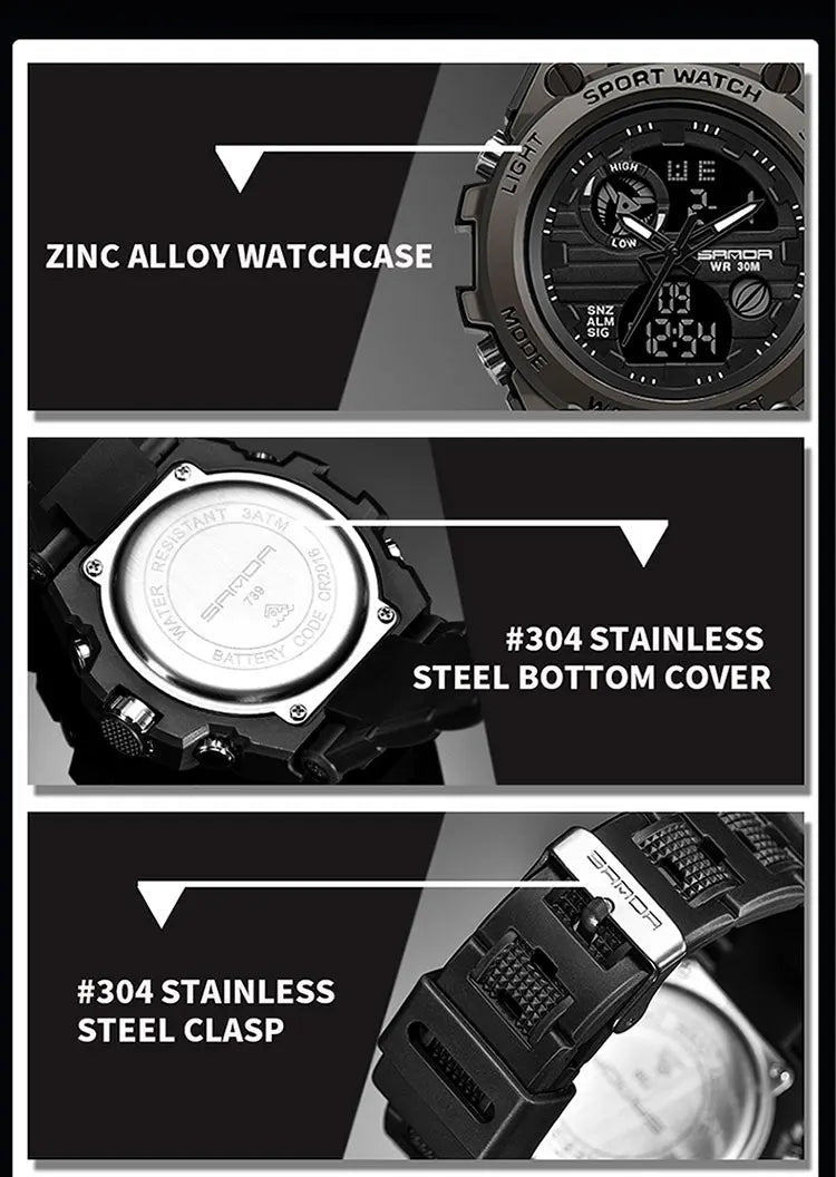 SANDA G Style Men Digital Watch Date Military Sports Watches Waterproof Electronic Wristwatch Mens Clock Orologio da uomo 739