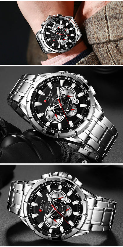 Curren Men’s Watches Top Brand Luxury Chronograph Quartz Men Watch Waterproof Sport Wrist Watch Men Stainless Steel Male Clock