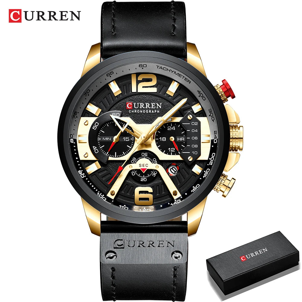 CURREN Casual Sport Watches for Men Top Brand Luxury Military Leather Wrist Watch Man Clock Fashion Chronograph Wristwatch