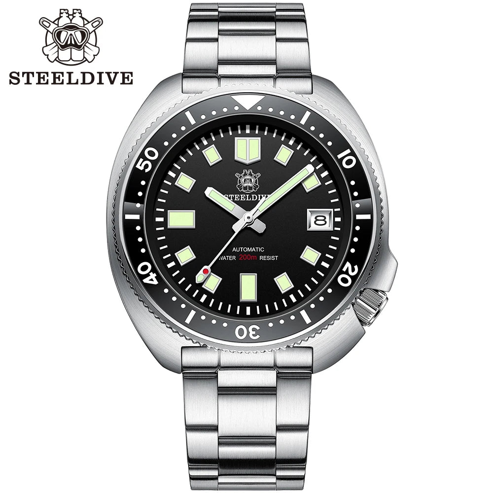 Steeldive SD1970 White Date Background 200M Wateproof NH35 6105 Turtle Automatic Dive Diver Watch