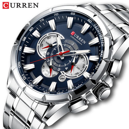 Curren Men’s Watches Top Brand Luxury Chronograph Quartz Men Watch Waterproof Sport Wrist Watch Men Stainless Steel Male Clock