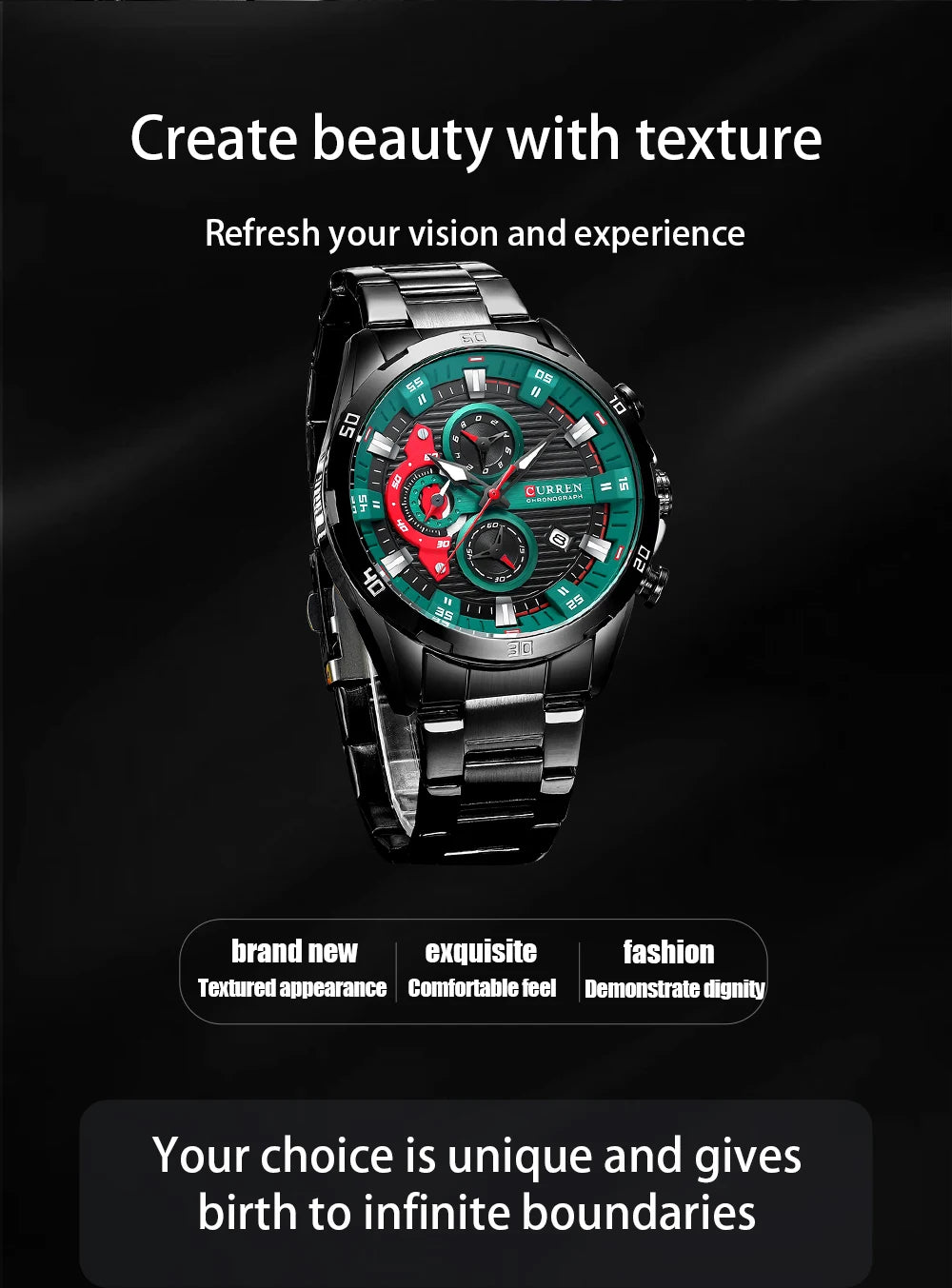 CURREN Stainless Steel Watches for Mens Creative Fashion Luminous Dial with Chronograph Clock Male Casual Wristwatches