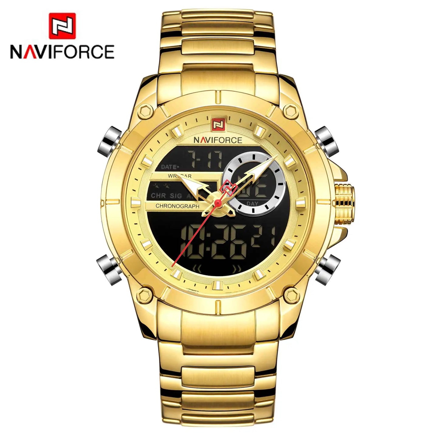 NAVIFORCE 9163 Luxury Original Sport Wrist Watch For Men Quartz Steel Waterproof Dual Display Military Watches Relogio Masculino