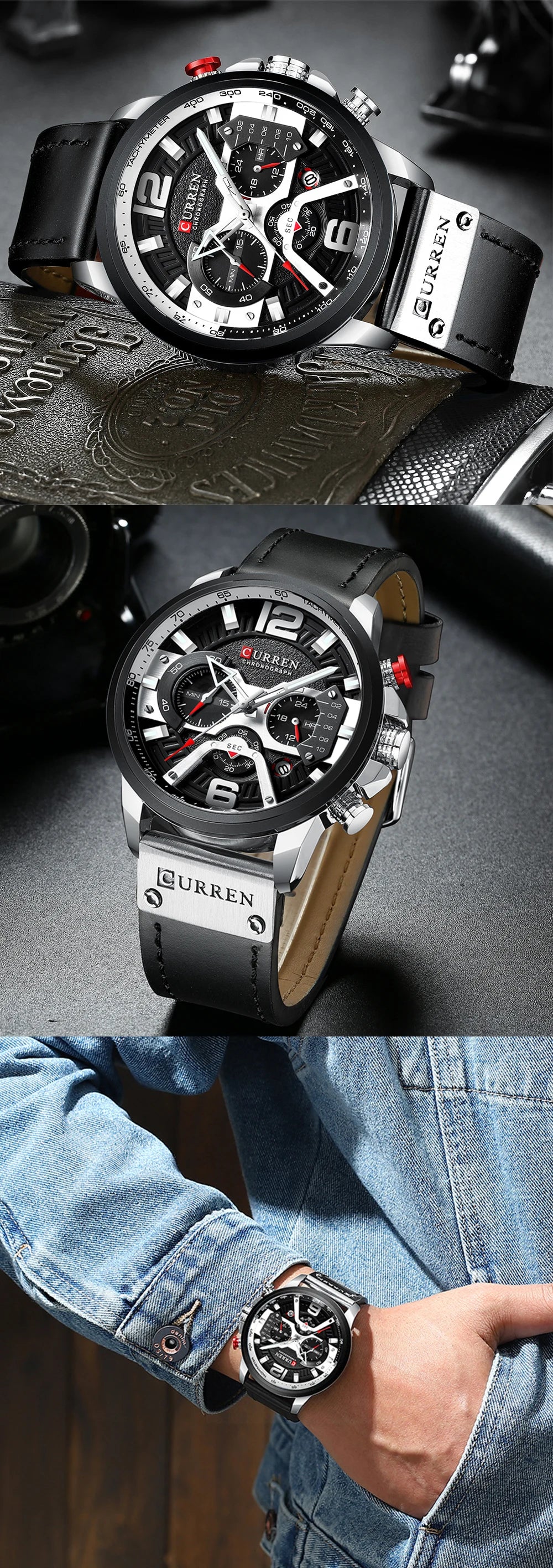 CURREN Casual Sport Watches for Men Top Brand Luxury Military Leather Wrist Watch Man Clock Fashion Chronograph Wristwatch