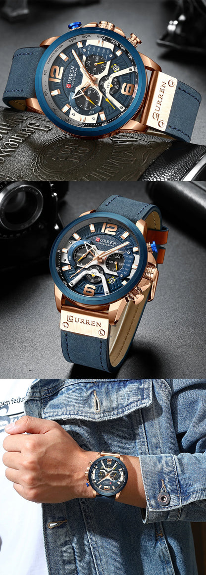 CURREN Casual Sport Watches for Men Top Brand Luxury Military Leather Wrist Watch Man Clock Fashion Chronograph Wristwatch