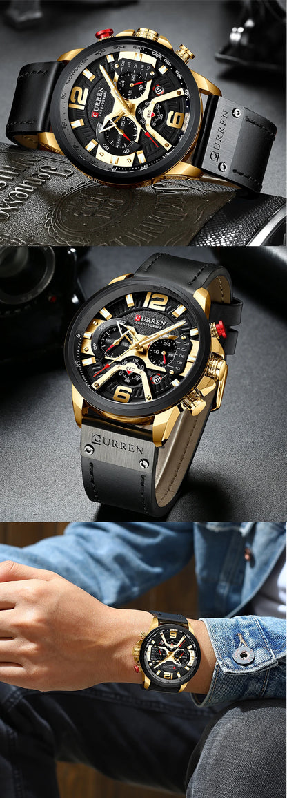 CURREN Casual Sport Watches for Men Top Brand Luxury Military Leather Wrist Watch Man Clock Fashion Chronograph Wristwatch