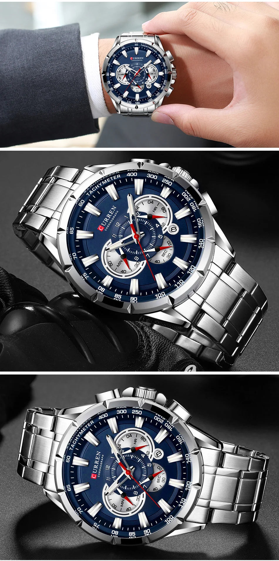 Curren Men’s Watches Top Brand Luxury Chronograph Quartz Men Watch Waterproof Sport Wrist Watch Men Stainless Steel Male Clock