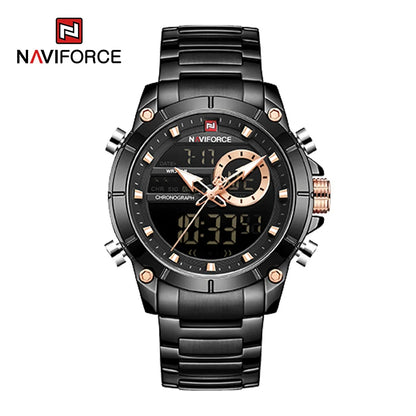 NAVIFORCE 9163 Luxury Original Sport Wrist Watch For Men Quartz Steel Waterproof Dual Display Military Watches Relogio Masculino