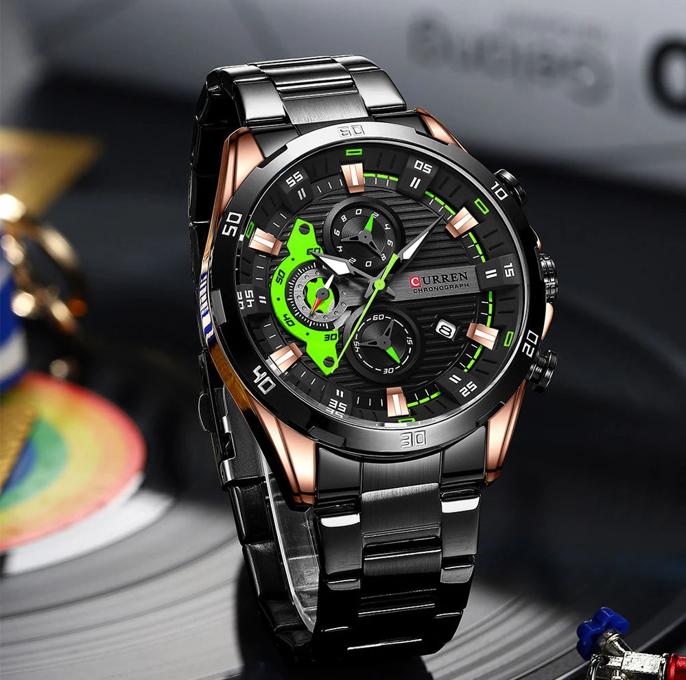 CURREN Stainless Steel Watches for Mens Creative Fashion Luminous Dial with Chronograph Clock Male Casual Wristwatches