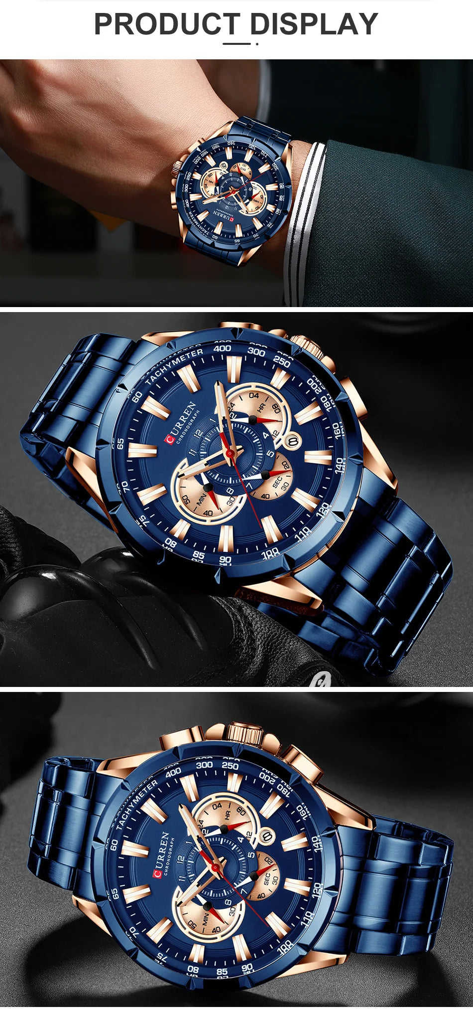 Curren Men’s Watches Top Brand Luxury Chronograph Quartz Men Watch Waterproof Sport Wrist Watch Men Stainless Steel Male Clock