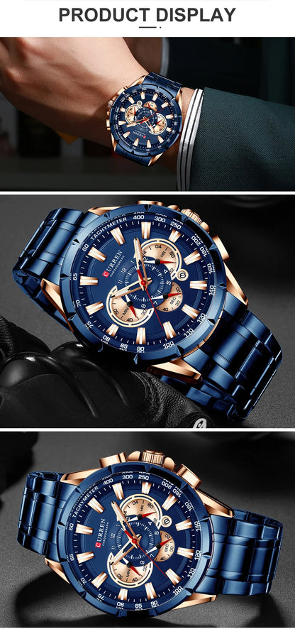 Curren Men’s Watches Top Brand Luxury Chronograph Quartz Men Watch Waterproof Sport Wrist Watch Men Stainless Steel Male Clock