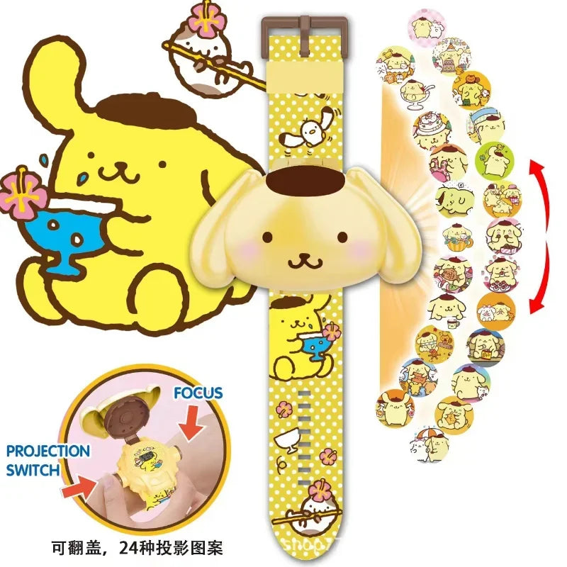 Kawaii 3D Projection Digital Watch Kawaii Hello Kitty Kuromi Cinnamoroll Anime Action Figure Toy Watch Flip Popular Kids  Toys