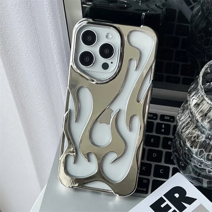 Fashion Hollowed Fire Flame Phone Case For iphone 16 15 14 13 12 11 Pro Max Plus Cool Boy Girl Silver Electroplated Soft Cover