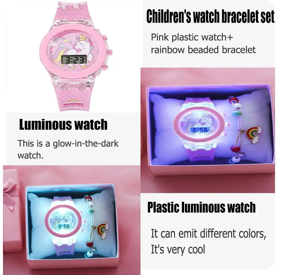 Kid's Luminous Alarm Clock Electronic Multi-function Color Leisure Sports Electronic Watch Student Watch Send Bracelet