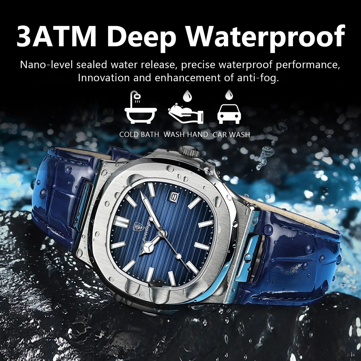 POEDAGAR Top Luxury Square Man Watch Date Waterproof Luminous Men Wristwatch High Quality Leather Men's Quartz Watches+Box Reloj