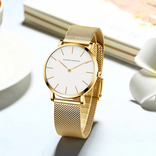 2023 New Women Bracelet Watch 1 Set Japan Quartz Movement Simple Rose Gold Stainless Steel Mesh Student Watches Relogio Feminino