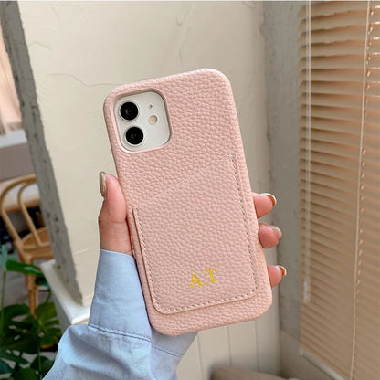 Personalized Phone Case with Card Holder Custom Initials Protective Cover iPhone16Promax 15 14 13 12 11Pro Max XS XR 16 15Plus