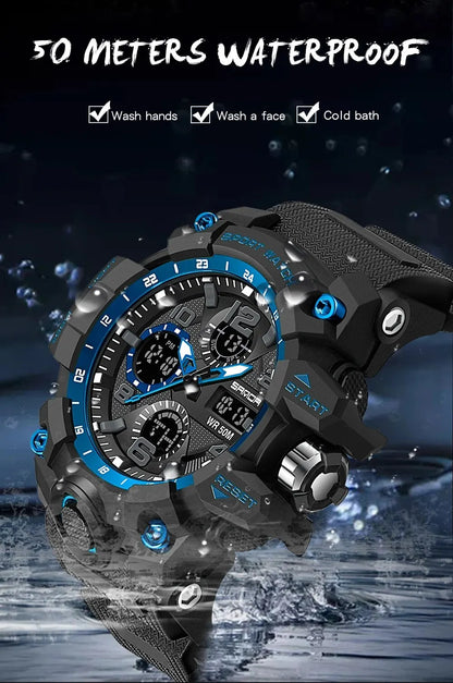 SANDA G Style Sports Military Men's Watches Waterproof Dual Display Quartz Wristwatch For Male Clock Stopwatch Relogios Masculin