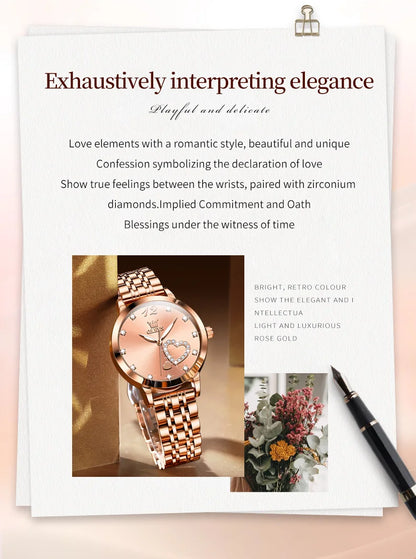 OLEVS Japan Quartz Women Watch Stainless steel Bracelet "Love" Dial Fashion Elegant Waterproof Luminous Quartz Watch for Ladies