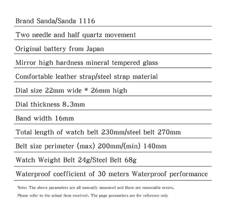 Sanda 1116 New Fashion 2023 Elegant Design Rectangle Dial Water Resistant Quartz Movement Business Women Analog Wrist Watch