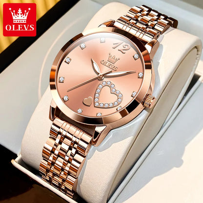 OLEVS Japan Quartz Women Watch Stainless steel Bracelet "Love" Dial Fashion Elegant Waterproof Luminous Quartz Watch for Ladies