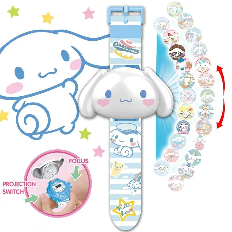 Kawaii 3D Projection Digital Watch Kawaii Hello Kitty Kuromi Cinnamoroll Anime Action Figure Toy Watch Flip Popular Kids  Toys