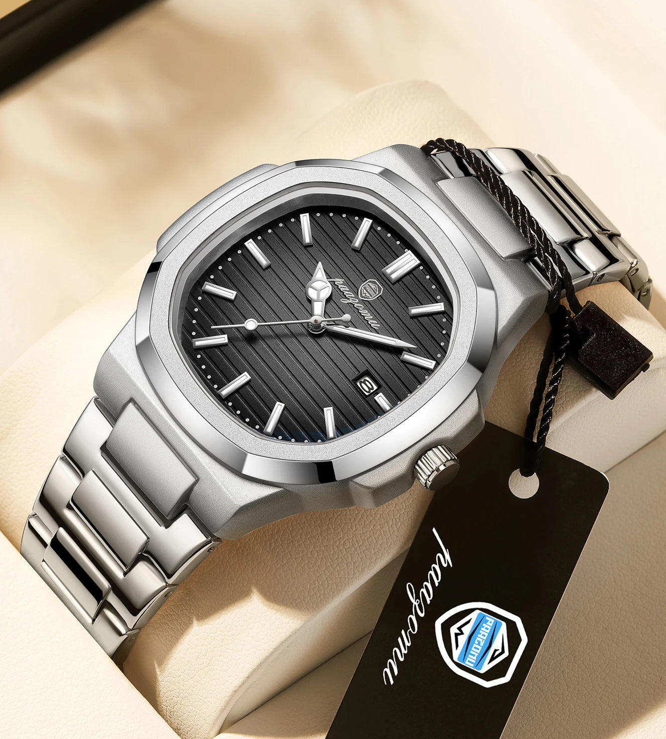 PAAZOMU Luxury Man Wristwatch Waterproof Luminous Chronograph Watch for Men Stainless Steel Men's Quartz Watches reloj hombre