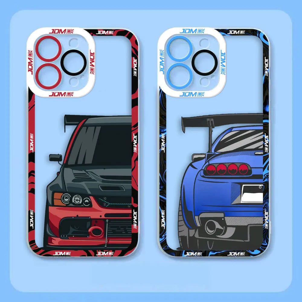 Sports Car Tokyo JDM Drift Angel Eyes Clear Soft Silicone Case For iPhone Apple 15 14 12 13 11 16 8 7 SE Plus X XR XS Max Case