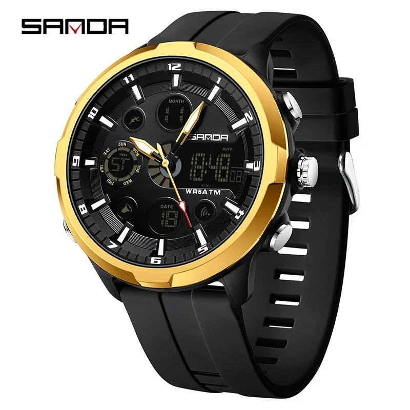 SANDA 9053  50M Waterproof Quartz Wristwatch for Male Relogios Masculino G Sports Military Men's Watches Luxury Digital Watch