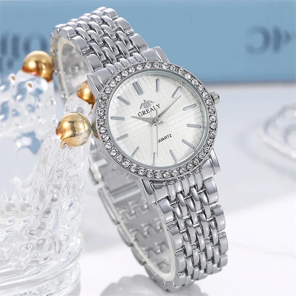 New Luxury Exquisite Women Quartz Watch Business Fashion Casual Round Rhinestone Quartz Watch Gift For Friends Family Relogio