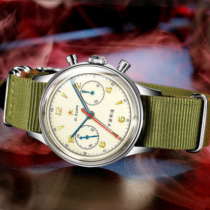 RED STAR 38mm Men's 1963 Chronograph Mechanical Watch Pilot with Seagull Movement ST1901 Air Force Aviation Sapphire Goose 40mm