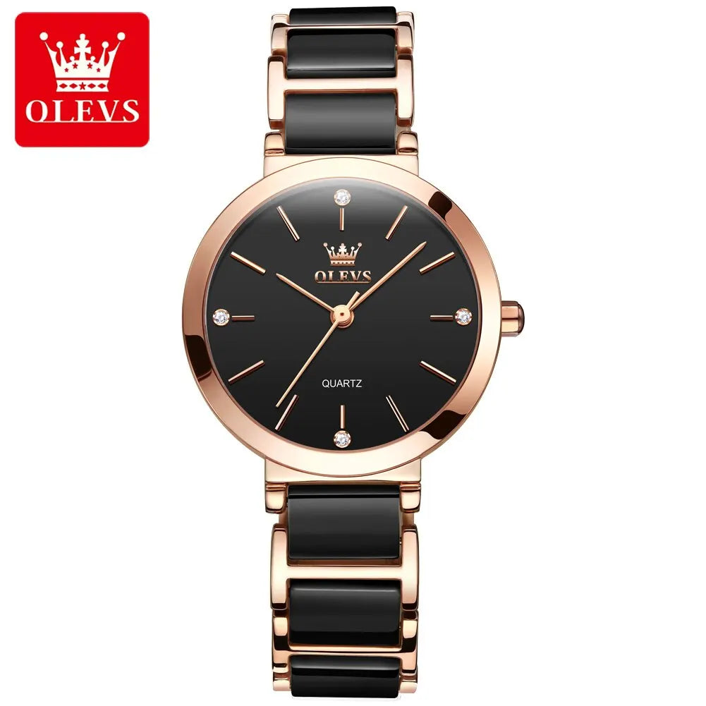 OLEVS Fashion Women Watches Relogio Feminino Luxury Rose Gold Watch Ladies Quartz Wrist Watch Ceramic Strap Clock Reloj Mujer