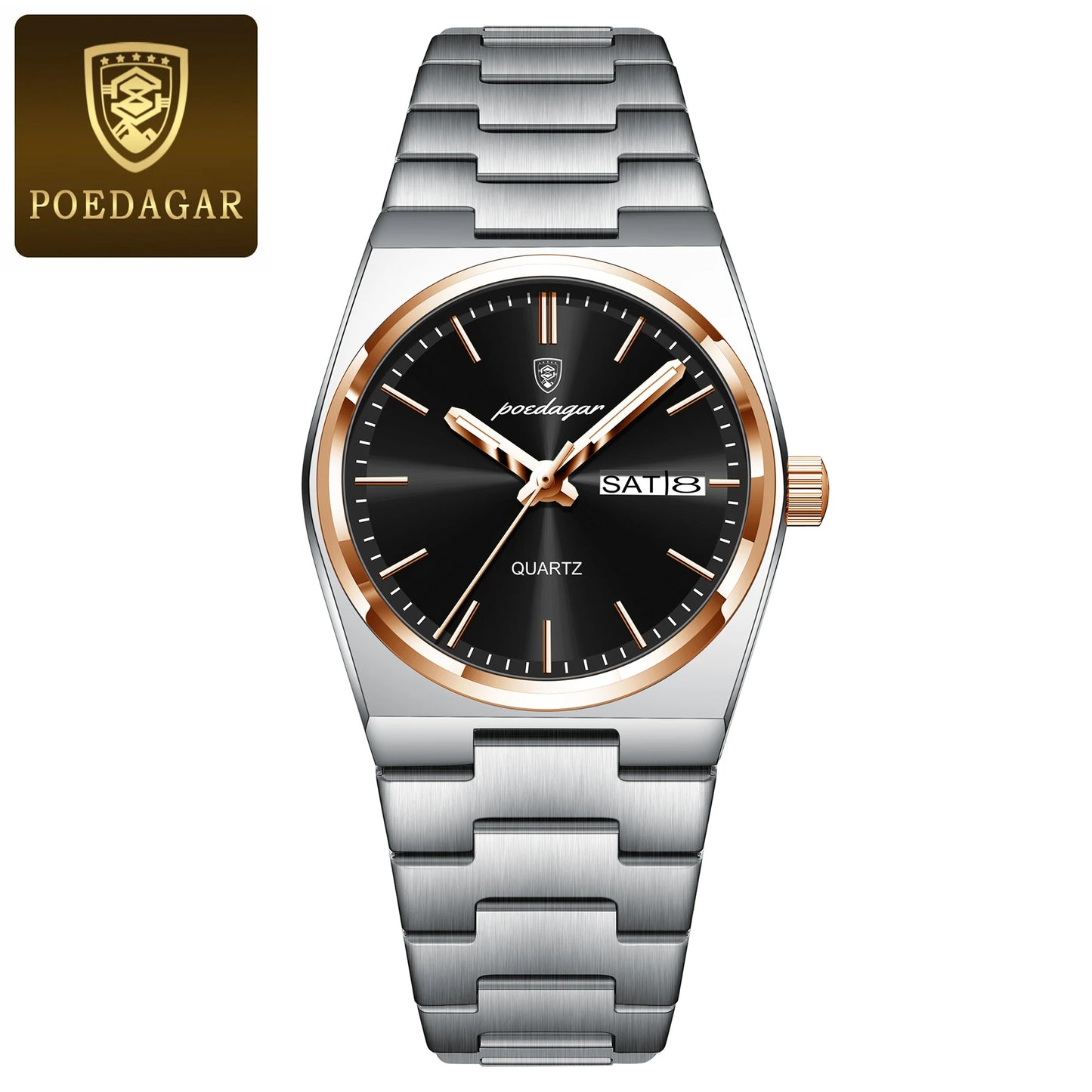 POEDAGAR Luxury Watch for Woman Ladies Elegant Quartz Watch Waterproof Luminous Date Week Stainless Steel Women's Watches Clock