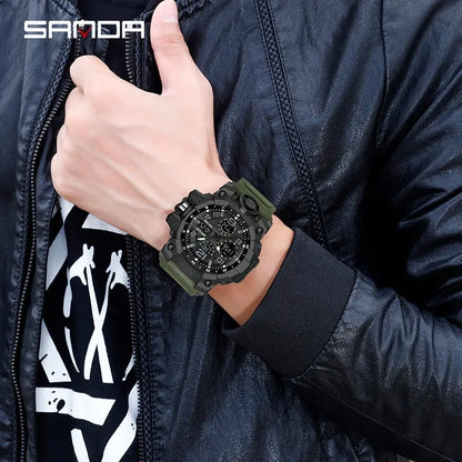 SANDA G Style Sports Military Men's Watches Waterproof Dual Display Quartz Wristwatch For Male Clock Stopwatch Relogios Masculin