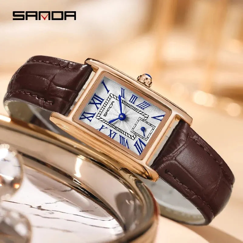 SANDA 1116 New Fashion 2024 Elegant Design Rectangle Dial Water Resistant Quartz Movement Business Women Analog Wrist Watch