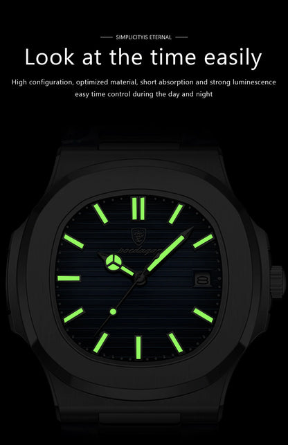 POEDAGAR Top Luxury Square Man Watch Date Waterproof Luminous Men Wristwatch High Quality Leather Men's Quartz Watches+Box Reloj