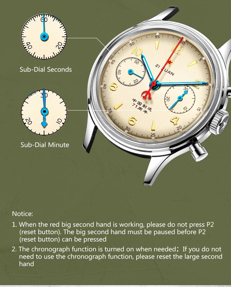 RED STAR 38mm Men's 1963 Chronograph Mechanical Watch Pilot with Seagull Movement ST1901 Air Force Aviation Sapphire Goose 40mm