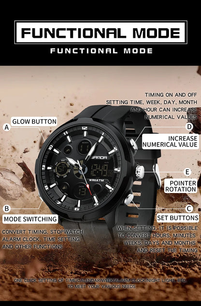 SANDA Top Brand G Style Men Watches 50M Waterproof Sports Military Quartz Watch For Male Double Display Digital Wristwatch Clock