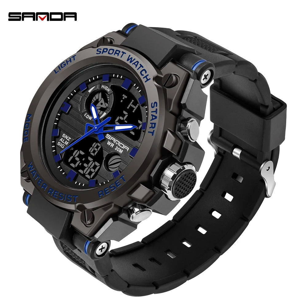 SANDA G Style Men Digital Watch Military Sports Watches Dual Display Waterproof Electronic Wristwatch Relogio Masculino 739