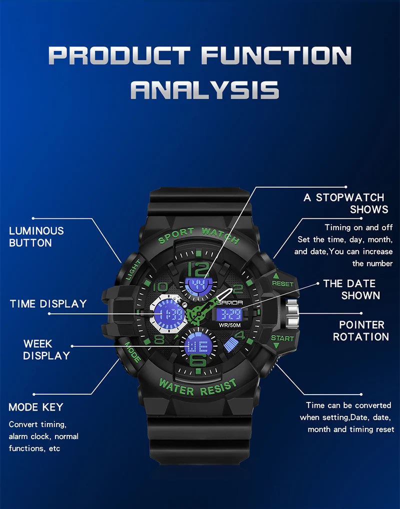 SANDA Brand G- Style Military Watch Men Digital Shock Sports Watches For Man Waterproof Electronic Wristwatch Mens 2024 Relogios