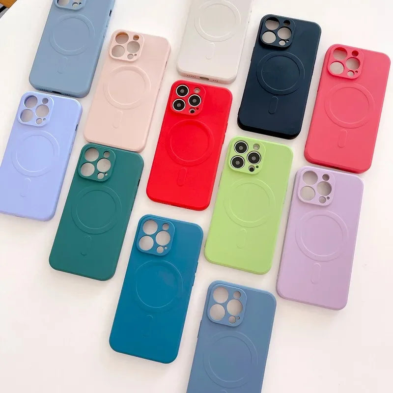 Liquid Silicone Shockproof Case For iPhone 16 15 14 13 12 11 Pro Max Plus Phone Magnetic Wireless Charger For Magsafe Cover