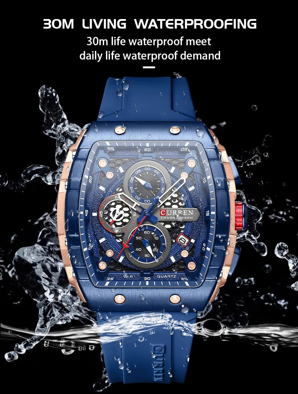 CURREN Top Brand Men's Watches Luxury Square Quartz Wristwatch  Waterproof Luminous Chronograph Watch for Men Date Clock